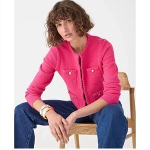 J.Crew Odette Sweater Lady Jacket Boucle Hot Pink